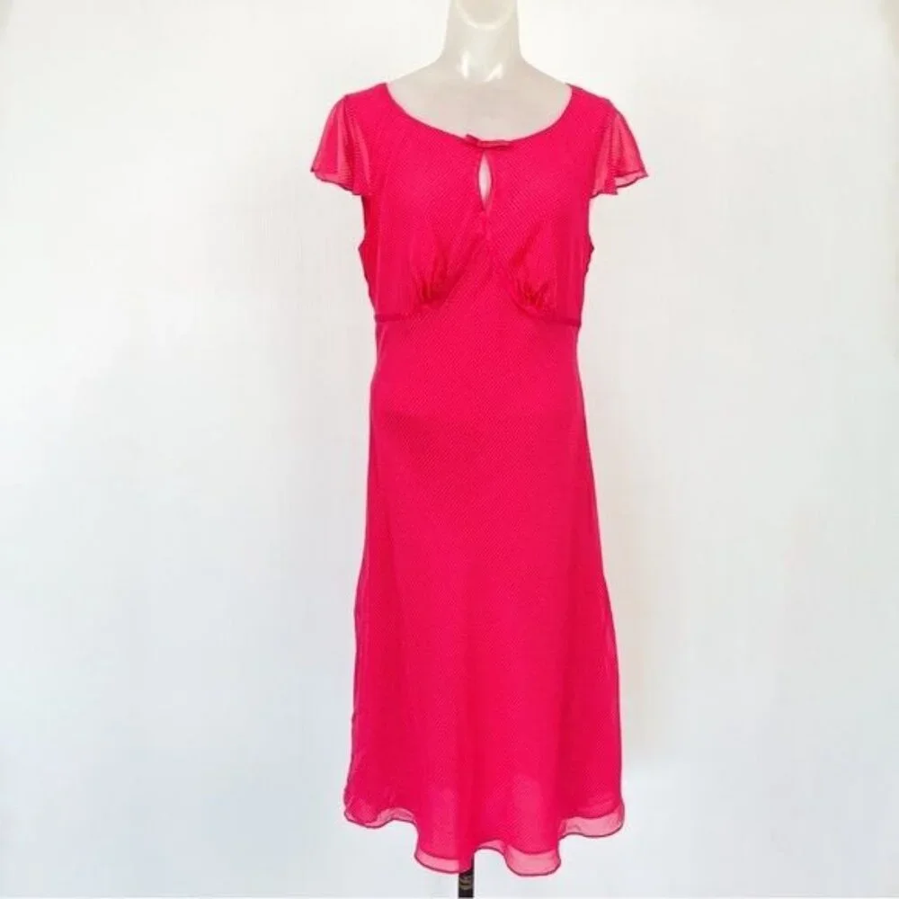 Ann Taylor Pink Vintage Y2K Dress Polka Dot Bow 10